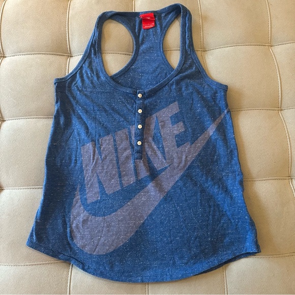 Nike Tops - ✅ SOLD! Nike Royal Blue Swoosh Logo Cotton Half Button Racerback Tank
